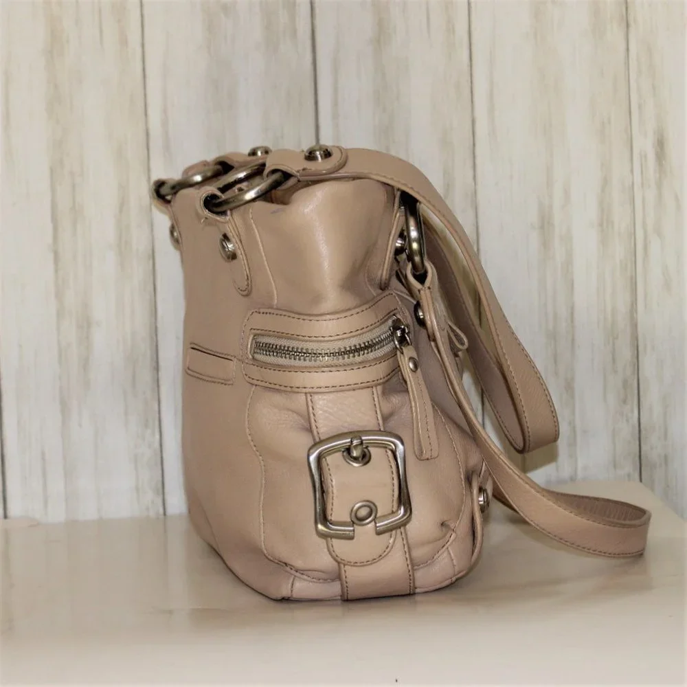 B. Makowsky Beige Leather Satchel/Shoulder Bag - Picture 3 of 12